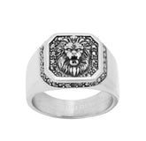 Lion's Head Stone Accented Statement Ring - Steel Time